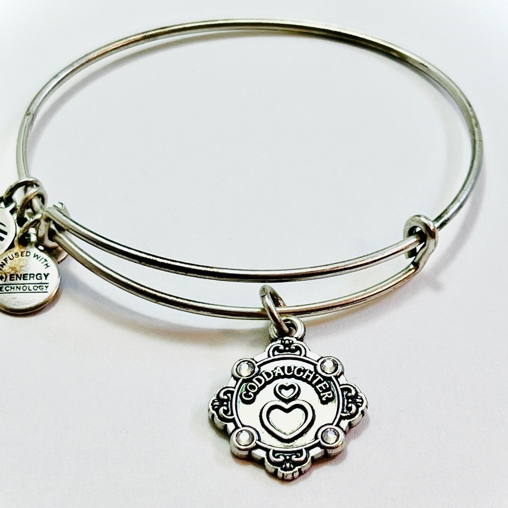 Alex and Ani Goddaughter with Crystals Expandable Bangle, Silver Finish.